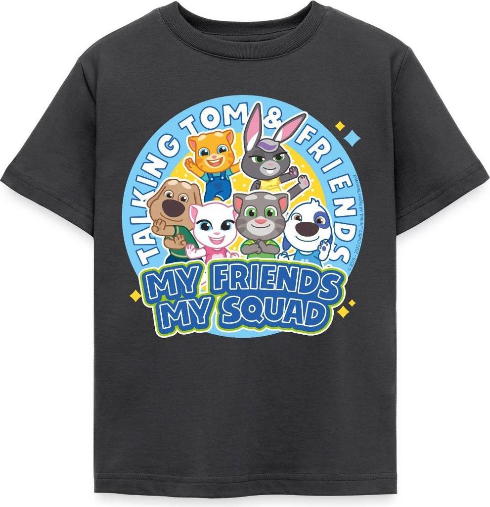 Spreadshirt Talking Tom & Friends Meine Freunde Kinder T-Shirt, 110/116 (5-6 Jahre), Dunkelgrau