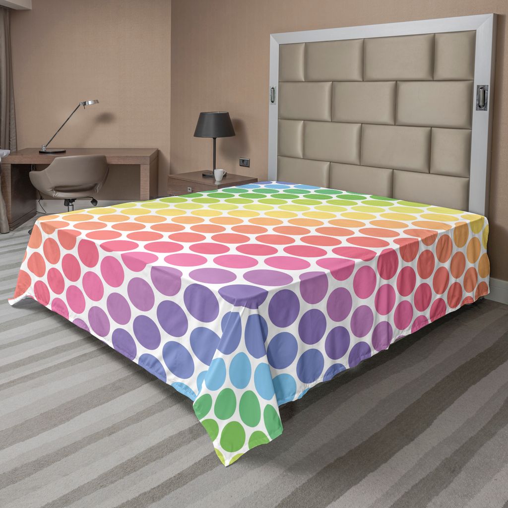 ABAKUHAUS Punktmuster Bettlaken, Tupfen Im Weichen Regenbogen Färbt Große Punkte Ewige Formen Retro Artful Muster, weiches bequemes oberes Bettla...