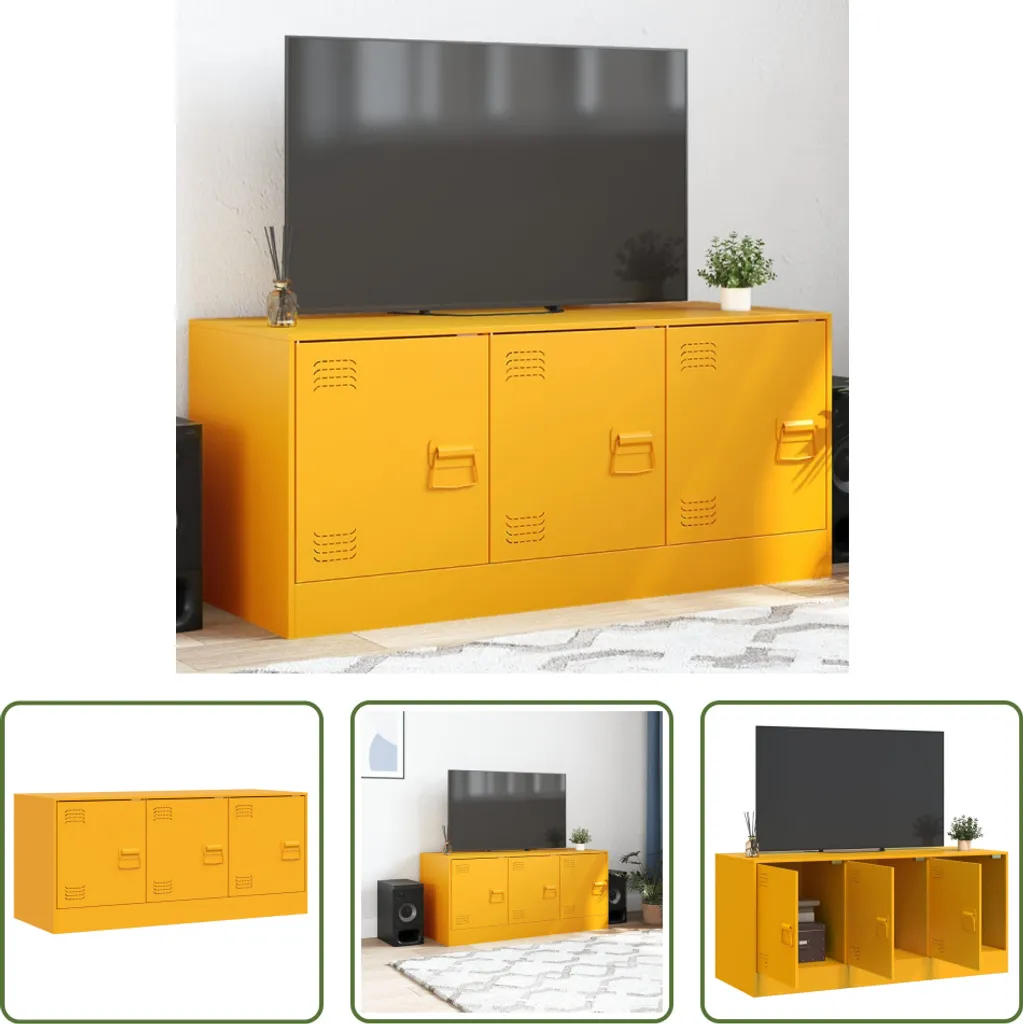 Mobile Porta TV in Acciaio Senape 99x39x44 cm | Stile Urban Loft