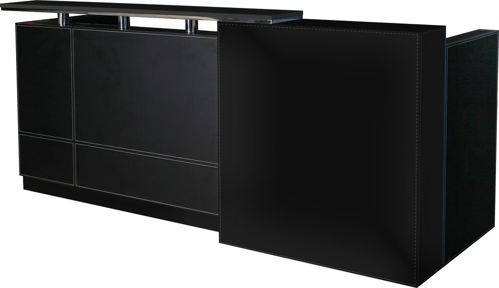 Empfangstheke, Büroausstattung ,Verkaufstheke , Bürotheke mit Kabeldurchführung , in schwarz mit Lederoptik, 250x90x105cm ,Rezeptionstheke, Jet-...