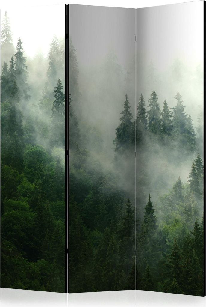 Neuheit! Dekorativer Paravent Raumteiler Trennwand Foto-Paravent Spanische Wand XXL NATUR WALD NEBEL 135x172 cm c-B-0603-z-b