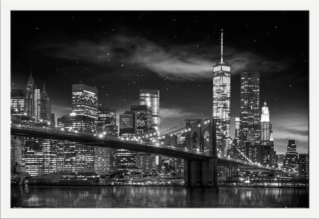 Poster New York Freedom Tower Noir et Blanc avec Cadre Shinsuke MDF Blanc