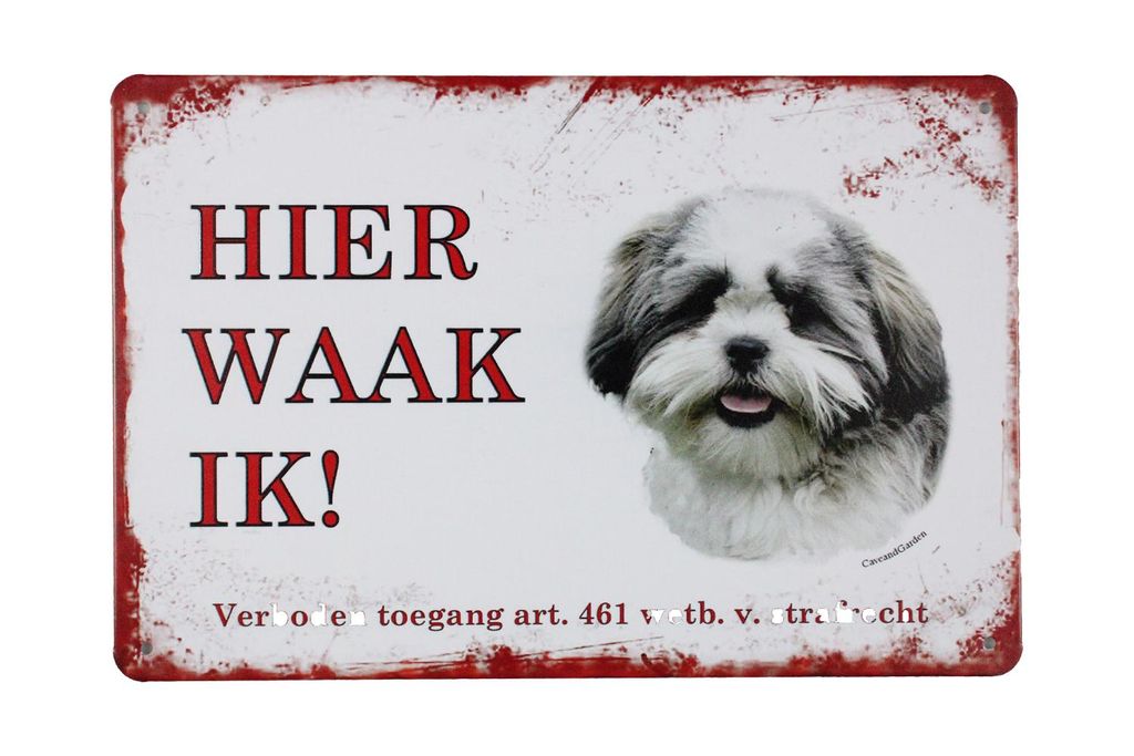 Hier waak ik Shih tzu - Blechschild - Metallschild - Vintage blechschild - Metall poster - Retro blechschild - Hund