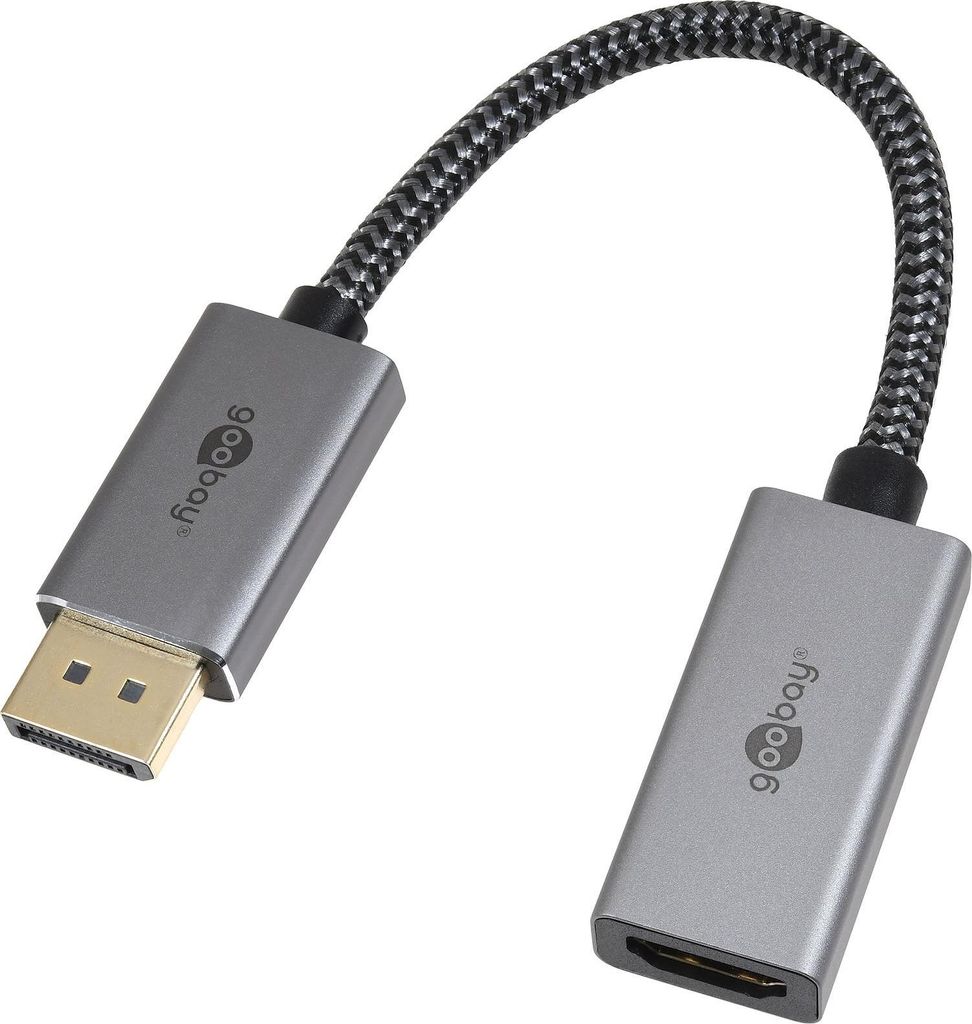 Goobay DisplayPort 1.2 Adapterkabel, DP Stecker auf HDMI Buchse, 4K 60Hz, vergoldet, 10cm, silber