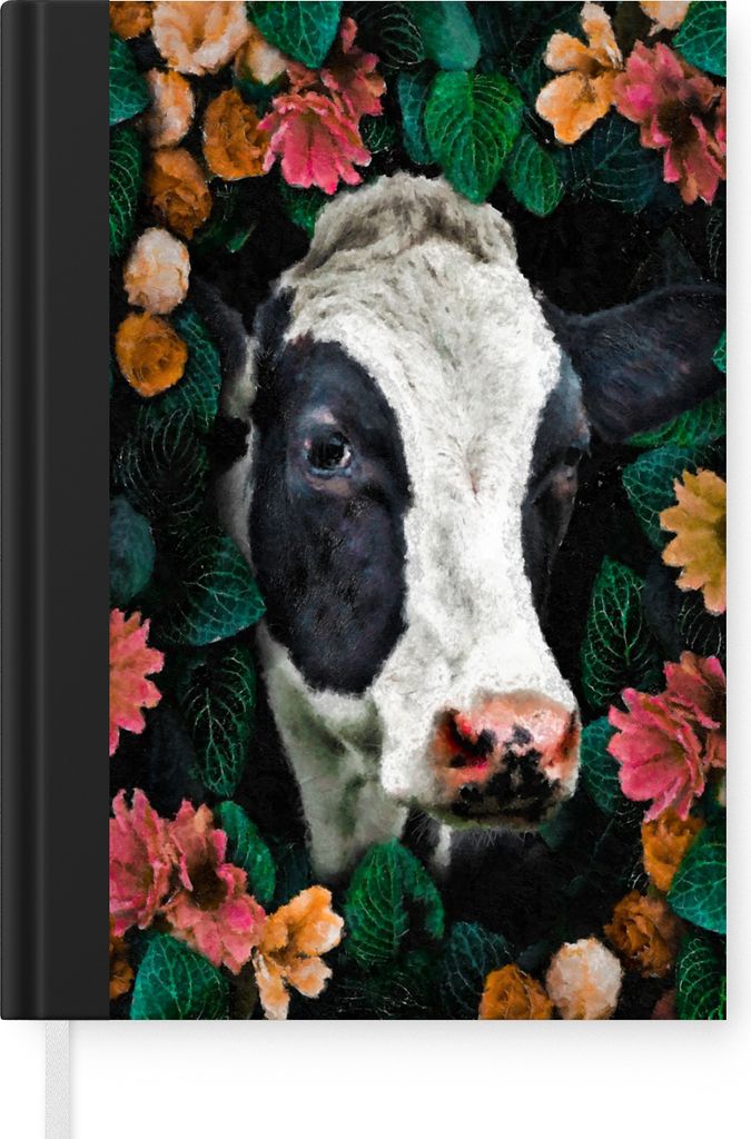 MuchoWow Notizbuch Tagebuch Haushaltsbuch Notebook A5 Kuh - Blumen - Blätter - Tiere - Notizblock - Notizheft - Notebook - Schreibblock - Papier