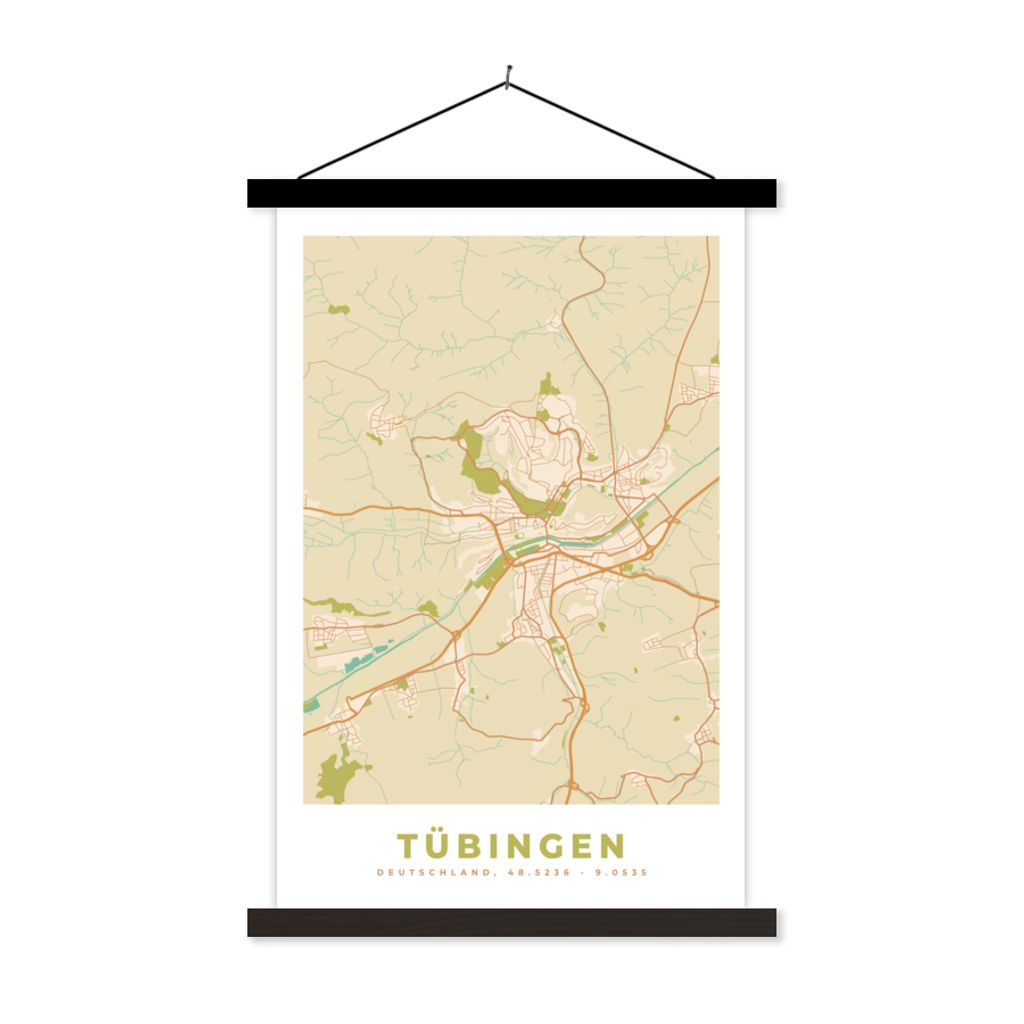 MuchoWow Textilposter Tübingen - Karte - Stadtplan - Vintage 120x180 cm mit schwarzem Rahmen - Fotos
