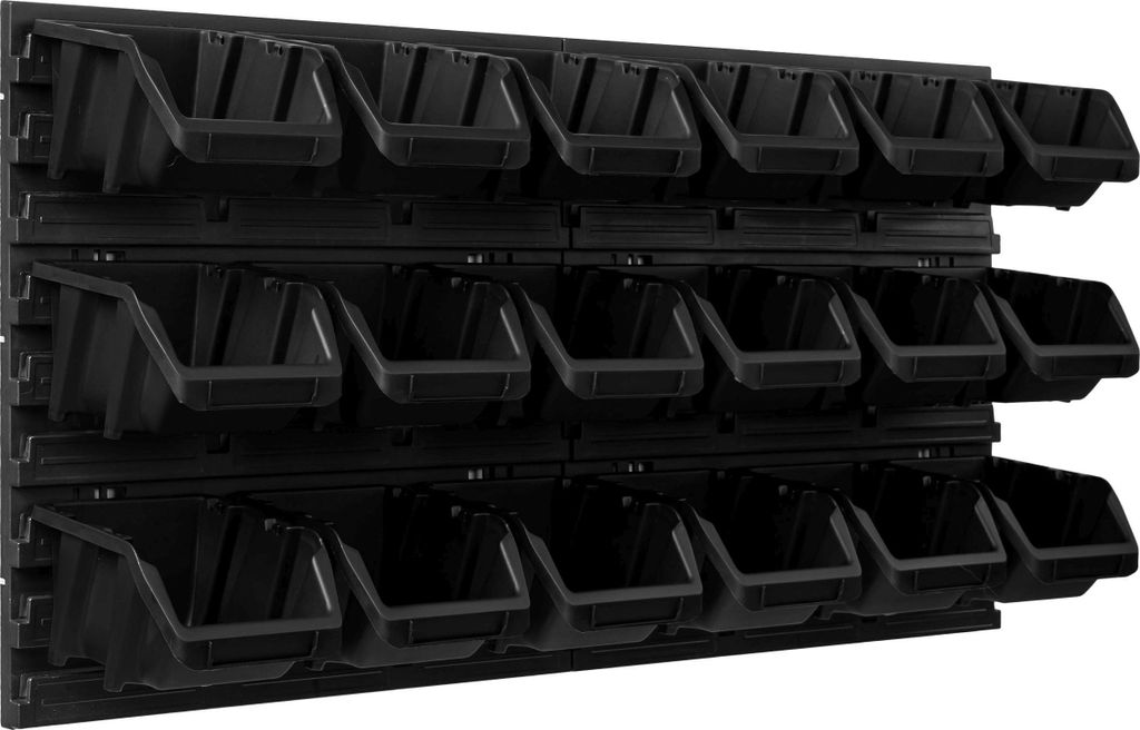 Lagersystem Werkstattregal | 78 x 39 cm | 18 stck. Box | Wandregal mit Stapelboxen - Wandplatten Extra Starke Schüttenregal Warkzeuglochwand Lager...