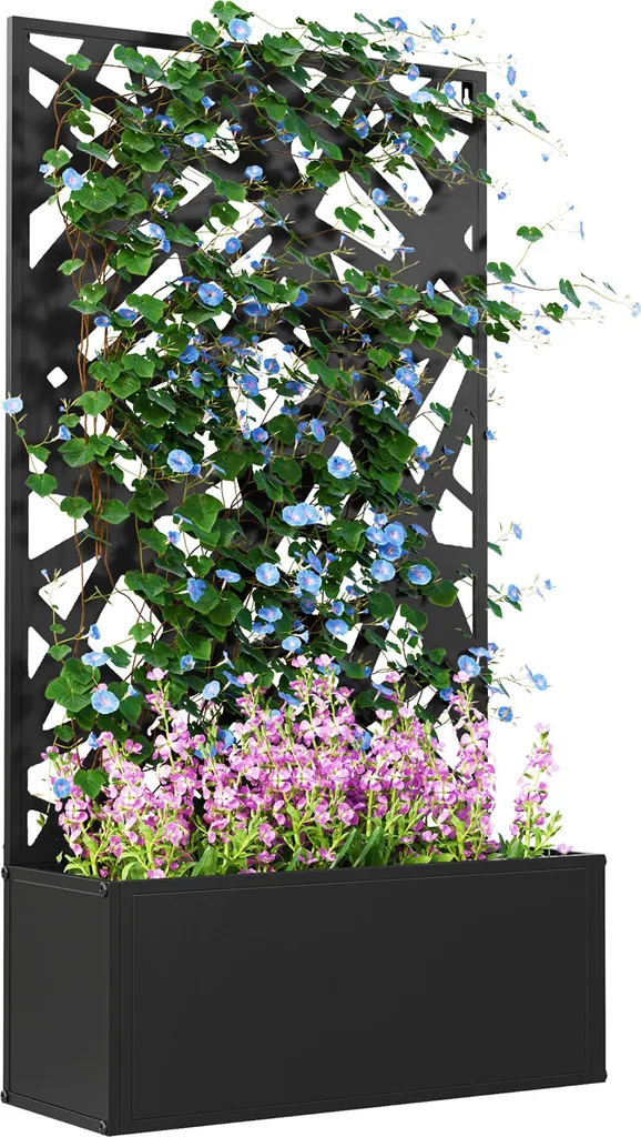 Support de Plante Vertical avec Bac à Fleurs et Brise-vue en Métal Noir