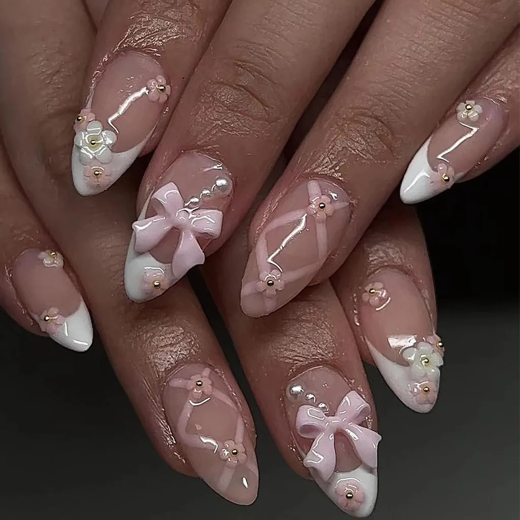 Faux Ongles Amande Press on Nails : Manucure Rapide Blanc Nude sans Gel