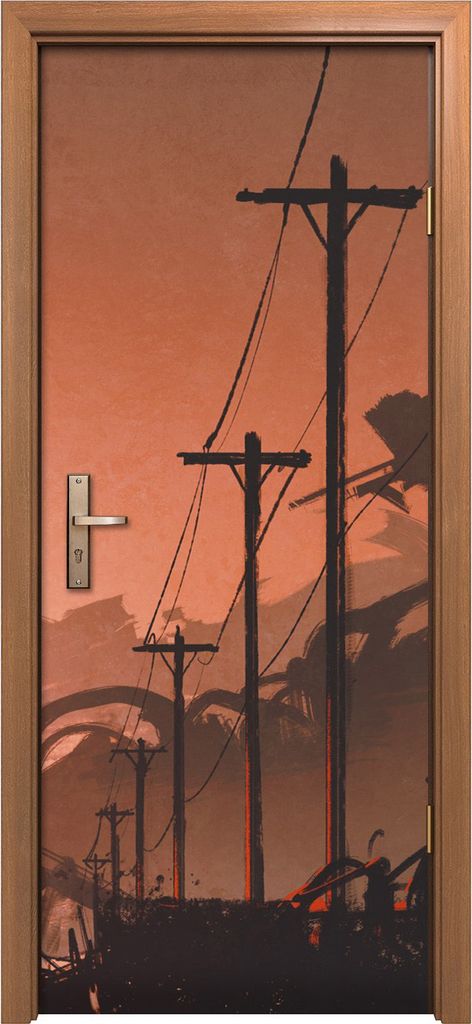 Türposter 80x200 cm Türaufkleber Türtapete Türfolie Klebefolie Foto Wanderin und verlassene Stadt
