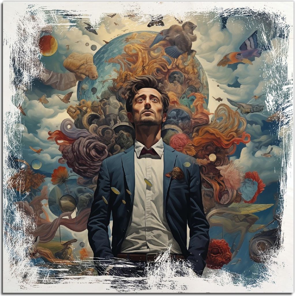 Kunstdrucke Wandbilder Holz in : Brillante Farben, Größe 50 x 50 cm Motiv Gedankenuniversum