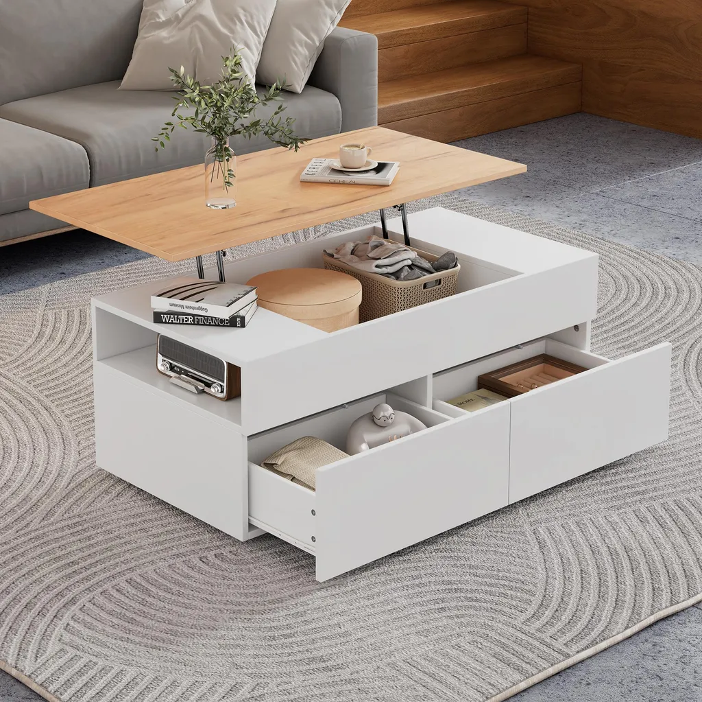 Table basse avec rangement caché 100cm pour gagner de la place au salon