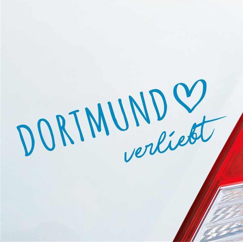 Auto Aufkleber Dortmund verliebt Herz Stadt Heimat Liebe Car 19x6 cm Hellblau Sticker Heckscheibenaufkleber