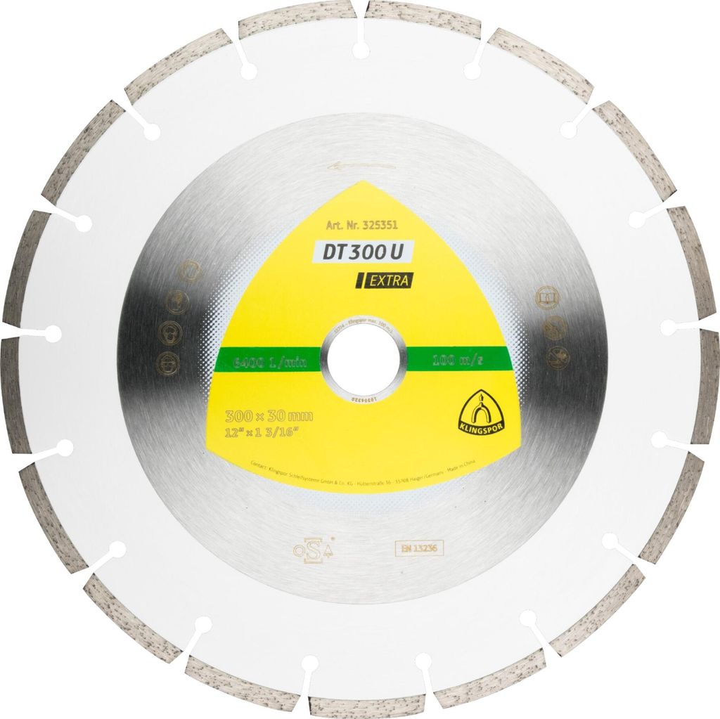 Klingspor DT 300 U Diamanttrennscheiben, 300 x 2,8 x 20 mm 17 Segmente 50,1 x 2,8 x 7 mm, Standardverzahnung