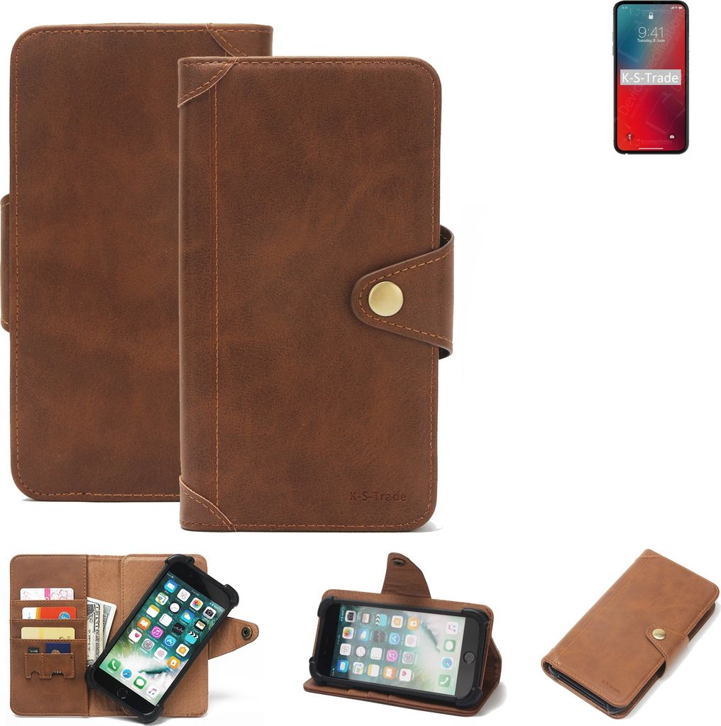 K-S-Trade Handyhülle für Apple iPhone 12 Pro Schutz Hülle Walletcase Bookstyle Tasche Case Handytasche Wallet Flipcase Cover PolyurethanBraun (1x)