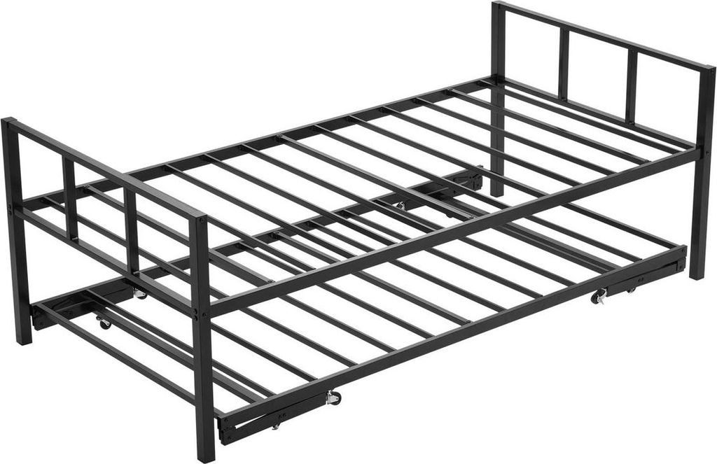 Twin-Size-Tagesbettgestell, Tagesbett mit Ausziehbett, strapazierfähiges Metall-Plattformbettgestell, Twin-Tagesbett mit Metalllattenrost für Woh...