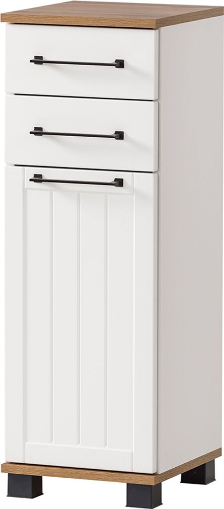 Badkommode im Landhaus-Stil, matt weiß mit Eiche Nb. JAUSA-80, B/H/T ca. 30,3/88,1/32,6 cm