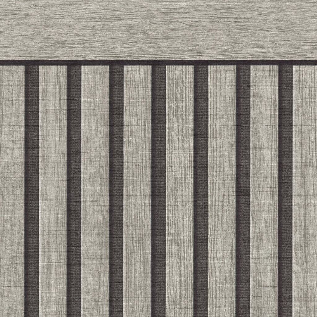 Sockeltapete in Holzoptik Grau Schwarz - Wandpaneel im Streifen-Look - Vliestapete (KG-175863)