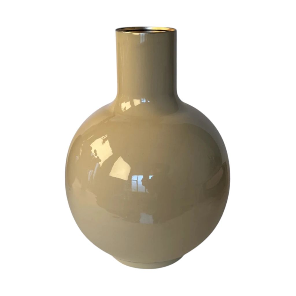 Metallische Vase Beige 23x30 cm mit glänzender Oberfläche und mattem Gold innen, stilvolles Dekorationsstück für jedes Interieur
