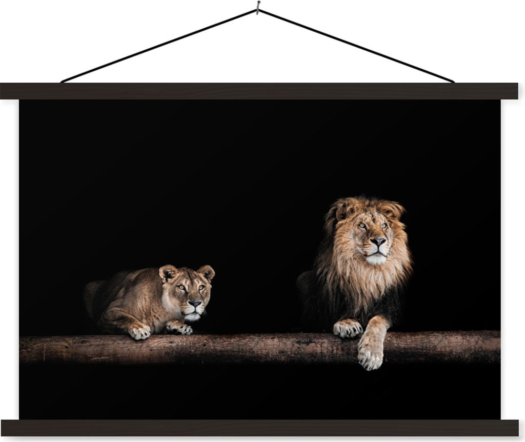 MuchoWow Textilposter Löwen - Licht - Porträt 120x80 cm mit schwarzem Rahmen - Wanddeko