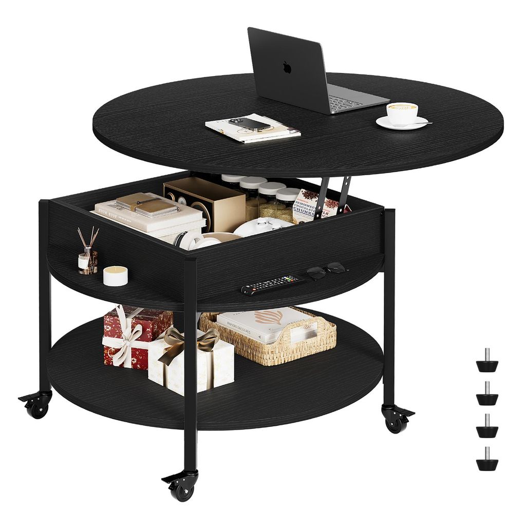 FABATO Runder Couchtisch mit Höhenverstellung, Rädern und Produktbild 
