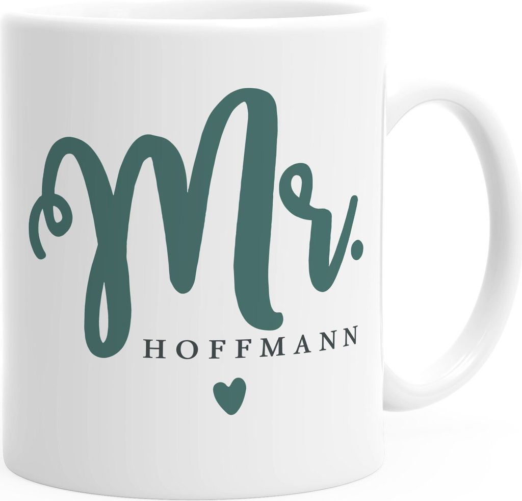 personalisierte Kaffeetasse Tasse Mr & Mrs Nachname Namenstasse personalisierte Geschenke Hochzeitsgeschenk SpecialMe Mr weiß Keramik-Tasse