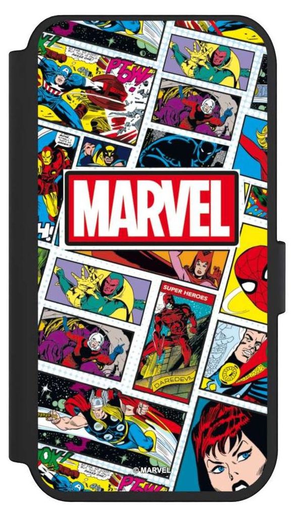 NIVOCASE Klapphülle für Apple iPhone 14 Pro Handyhülle aus Kunst Leder NIVOflip schwarz Comic Muster Marvel