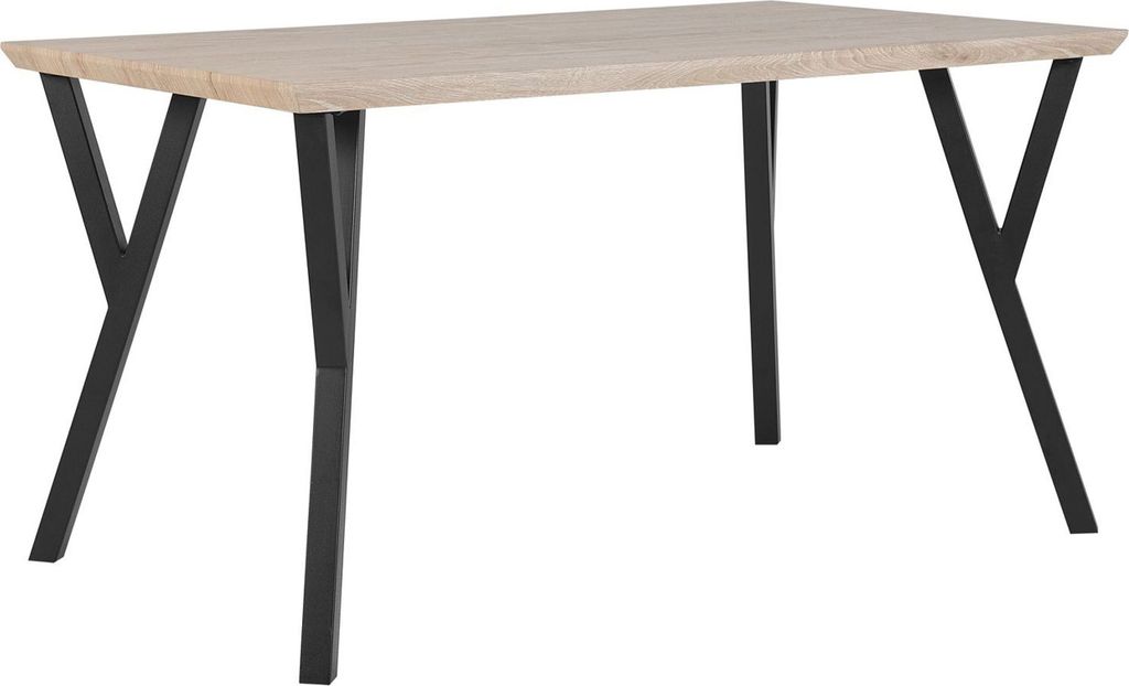 BELIANI Esstisch aus Holz Hellbraun / Schwarz 80 x 140 cm MDF Platte Furnier Rechteckig Elegant Modern