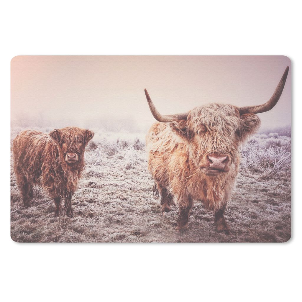 MuchoWow Mauspad Mousepad Schottische Highlander - Schnee - Sonne 27x18 cm - Mousepads - Maus Mat - Pad - Mausunterlage - Büroartikel - Desk Matten