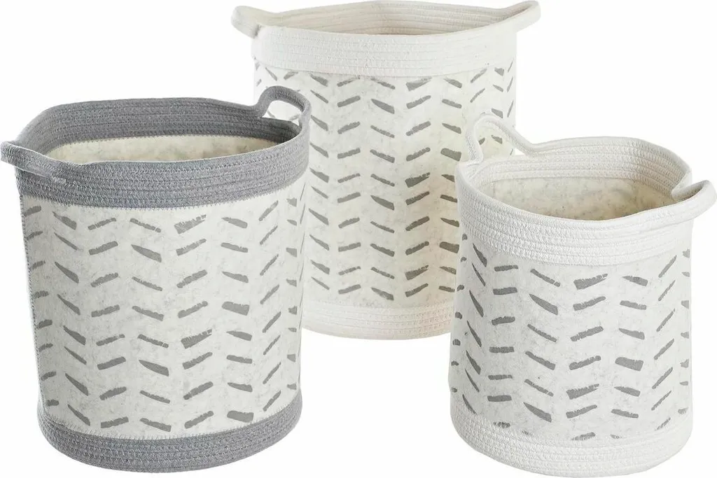 Paniers de rangement en coton gris lot de 3 bacs déco 35x35x40 cm DKD Home