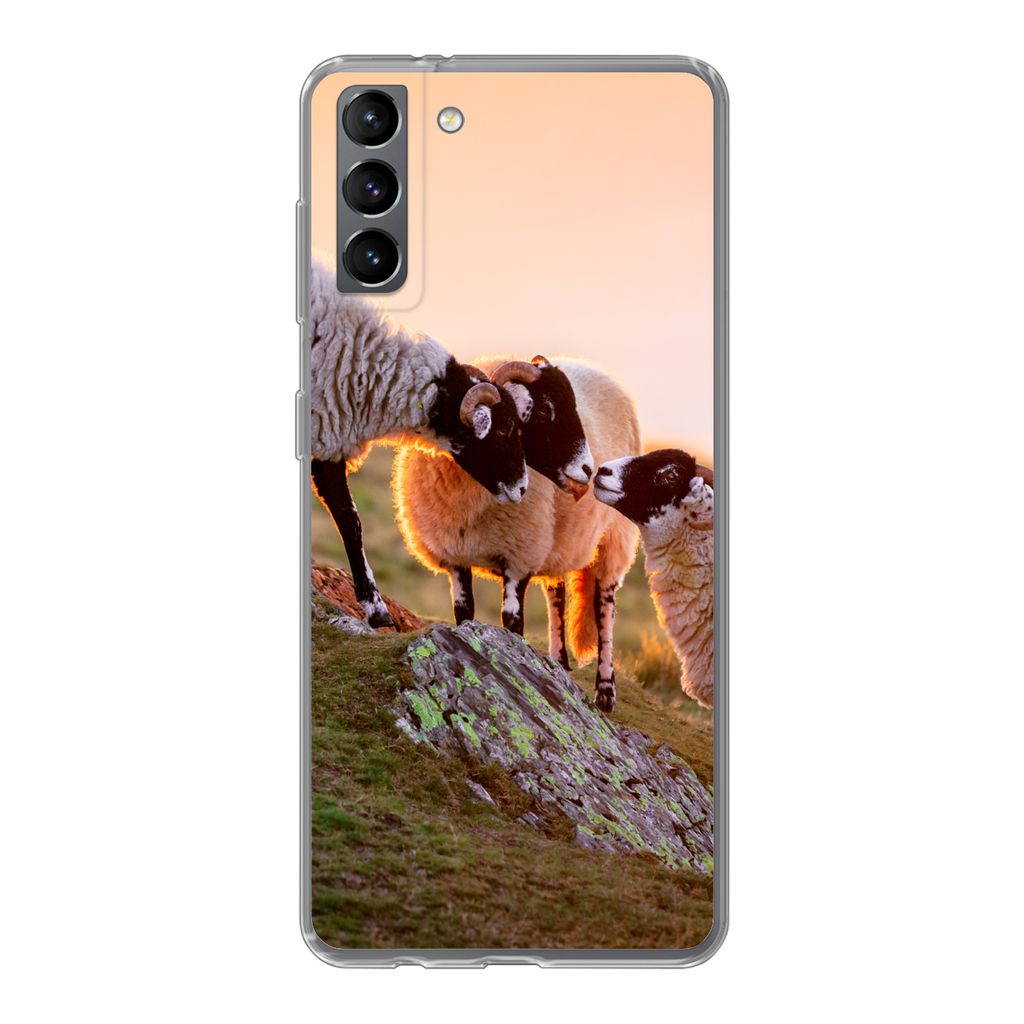 MuchoWow Handyhülle Schutzhülle Hülle für Samsung Galaxy S21 Plus Schafe - Tiere - Sonnenuntergang Silikon Softcase Handy Hülle - Handy-Tasche