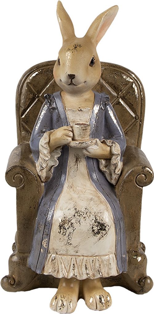 Clayre & Eef Dekorationsfigur Kaninchen 11x10x18 cm Beige Braun Kunststoff