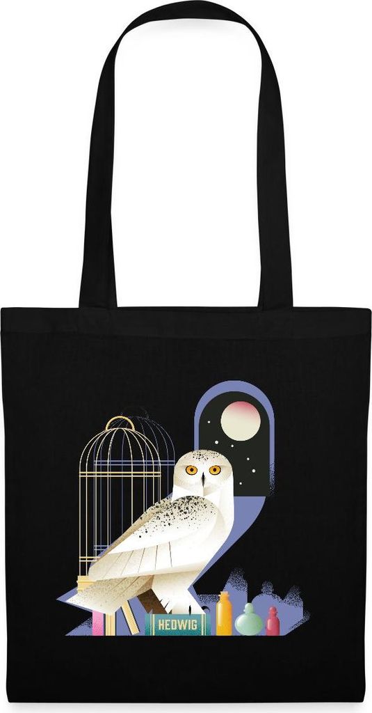 Spreadshirt Harry Potter Eule Hedwig Bei Nacht Stoffbeutel, One size, Schwarz