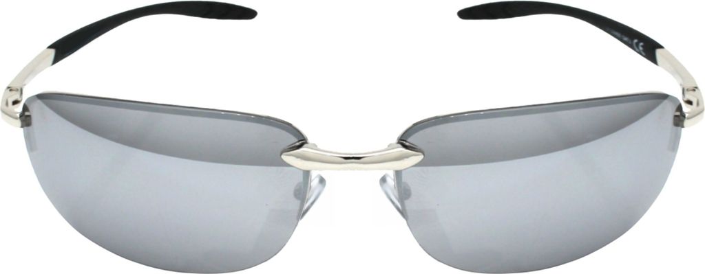 Sportliche Metall Sonnenbrille Oval Rahmenlose Gläser Schmal Silber Verspiegelt Federgelenke Herren Bikerbrille