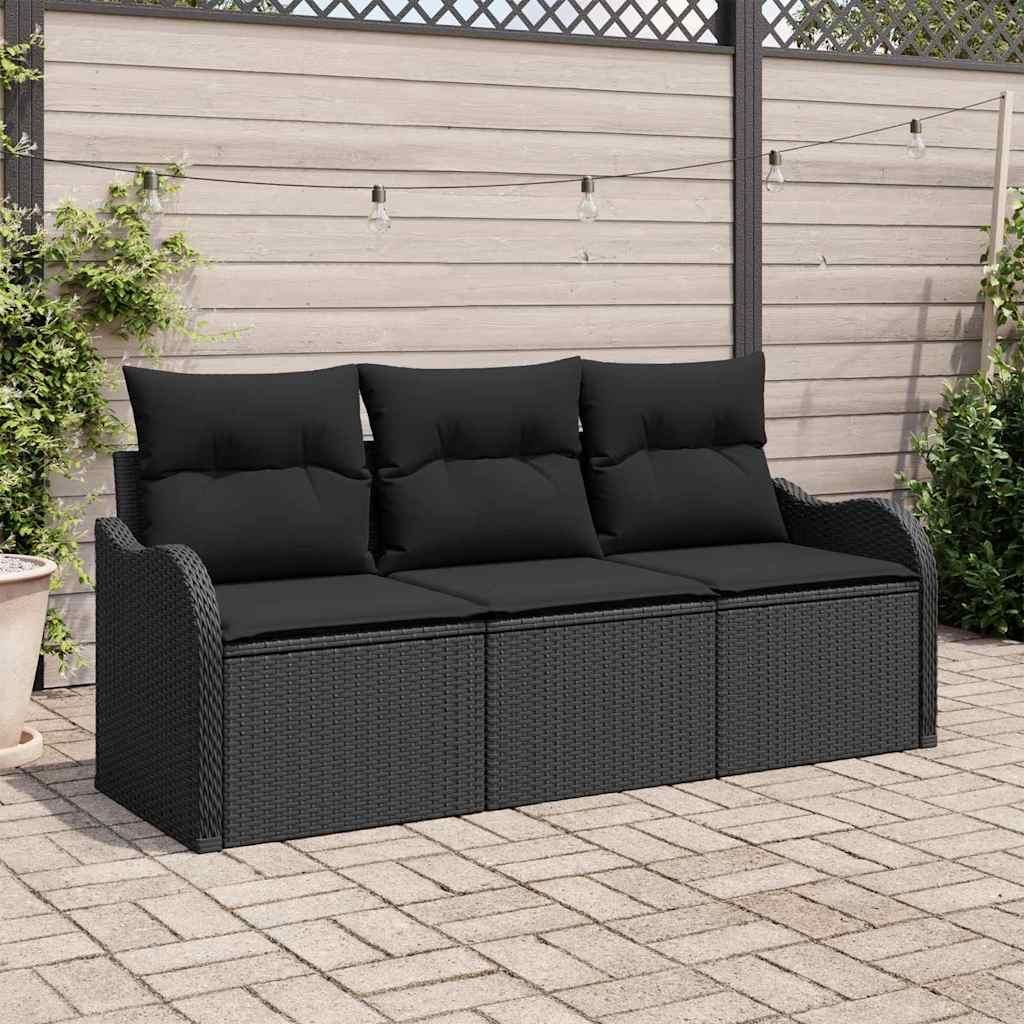 Maison Exclusive - Gartensofa-set mit Kissen 3 pcs Schwarz Poly-Rattan