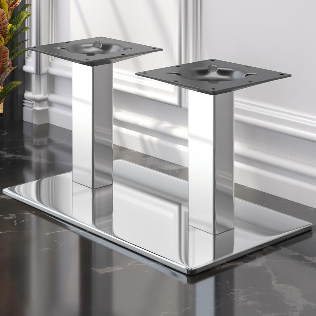 MADRID | Bistro Lounge Doppel Tischgestell | Edelstahl | Höhe: 35 cm | Säule: 6 x 6 cm | Bodenplatte: 40 x 70 cm | Tischgestell Edelstahl, Gastro...