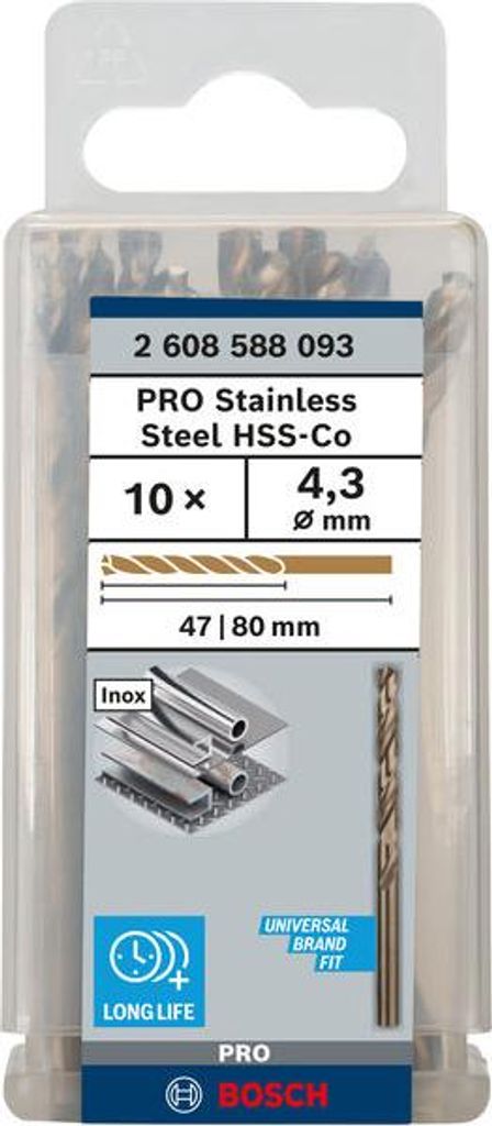 PRO Stainless Steel HSS-Co Spiralbohrer, 4,3 x 47 x 80 mm, 10-tlg.