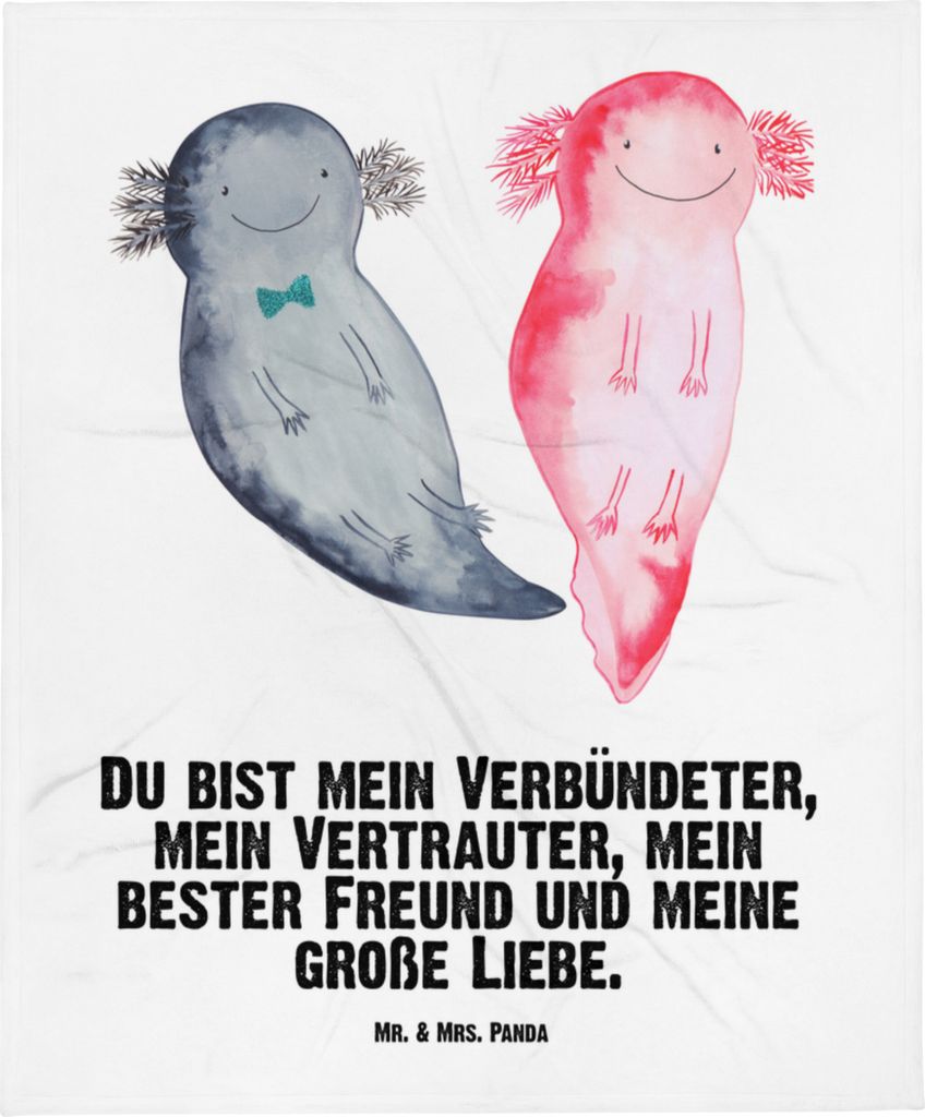 Mr. & Mrs. Panda Plaid Axolotl Freundin - Weiß - Geschenk, Babydecke, Freund, Schmusedecke, Lurch, Verliebt, Erstlingsdecke, Fleecedecke, Schlumme...