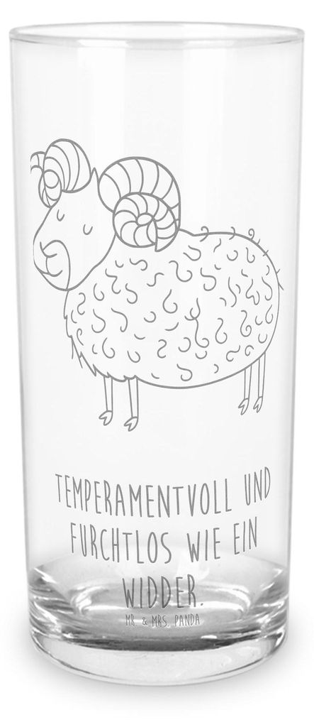 Mr. & Mrs. Panda Glas Sternzeichen Widder 200 ml - Transparent - Geschenk, Longdrinkglas, Bock, Tumbler, Geburtstag April, März, Schafbock, Trinkg...