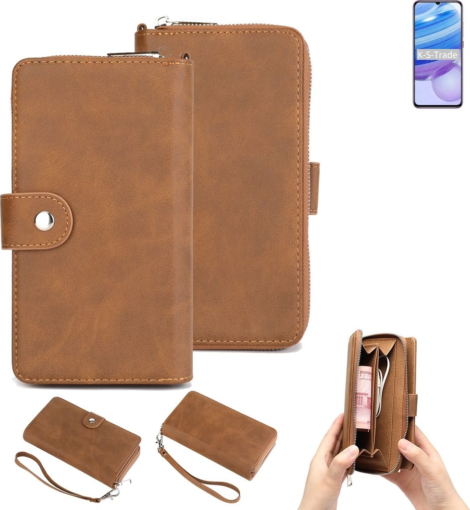 K-S-Trade Handyhülle Schutzhülle kompatibel mit Xiaomi Redmi 10X Pro & Portemonnee Tasche Handytasche Case Etui Geldbörse Wallet braun (1x)