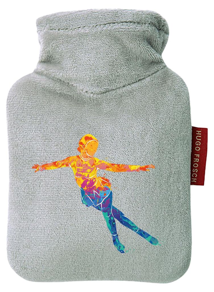 Huuraa Mini-Wärmflasche Eiskunstlauf bunte Silhouette 0,2 Liter Grey Mini Veloursbezug Taschenwärmer Geschenkidee