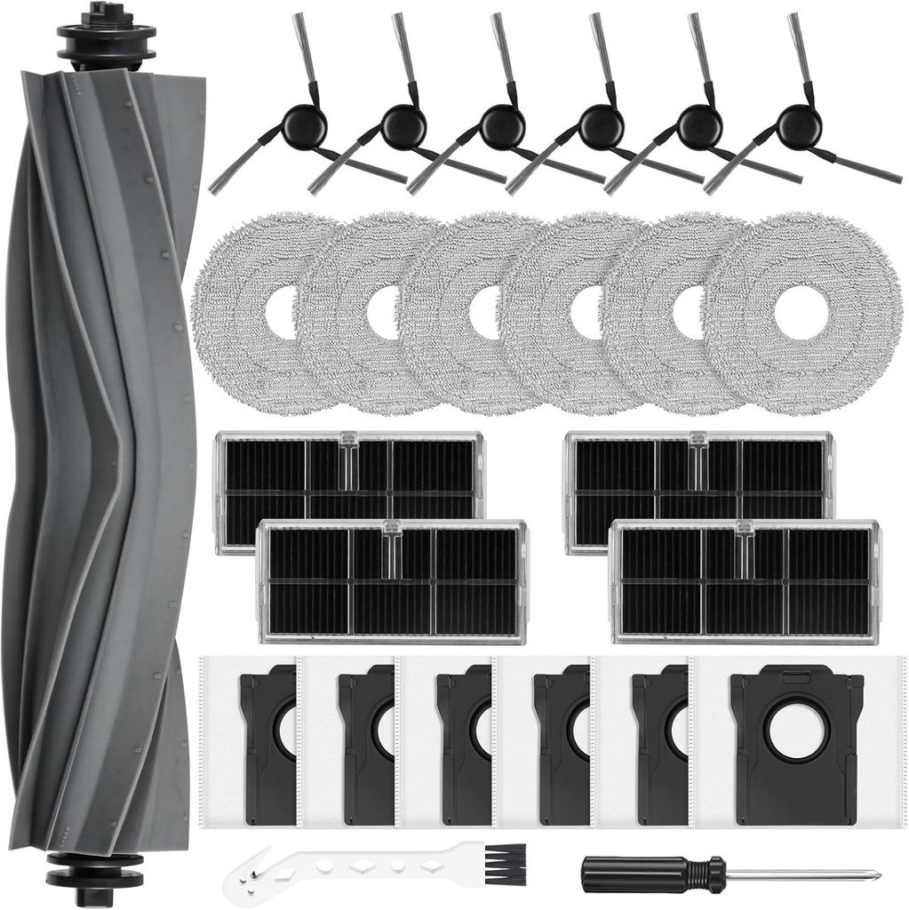 24 Stück Zubehör für Mova E40 Ultra Saugroboter, Ersatzteile set für E40 Ultra, 1 Hauptbürste, 6 Staubbeutel, 6 Wischpads, 4 HEPA-Filter, 6 Se...