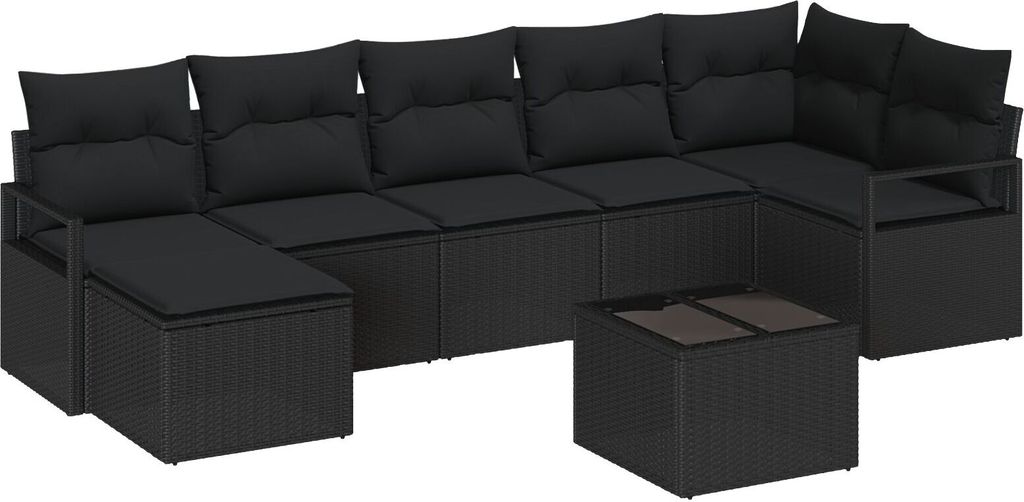 Möbel 8-teiliges Garten-Sofa Set mit Kissen Beige Poly-Rattan, 2-Sitzer Garten-Sofa mit Kissen Schwarz Poly-Rattan - Gartensofas 3346483