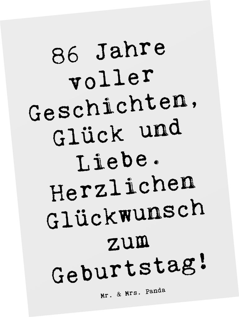 Mr. & Mrs. Panda Postkarte Spruch 86. Geburtstag - Weiß - Geschenk, Geburtstagsgeschenk, Alter, einzelkarte, Grußkarte, Happy Birthday, Postkarte...