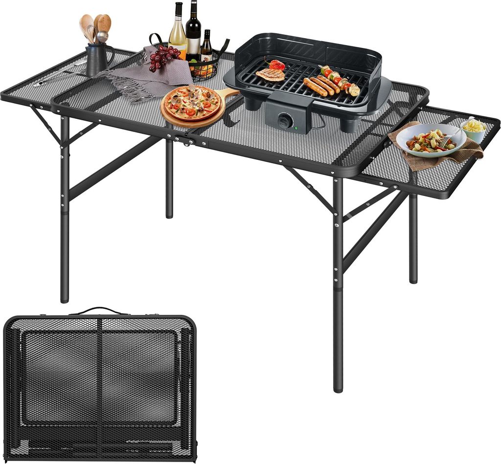 JOIEYOU Campingtisch Klappbar Klapptisch Höhenverstellbar Gartentisch Balkontisch Camping Tisch mit Verlängern Metallgitterplatte Grilltisch Part...
