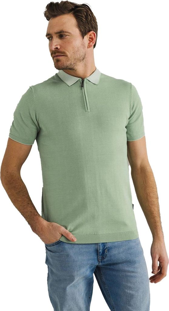State of Art Kurzarm-Halbzip-Polo grün