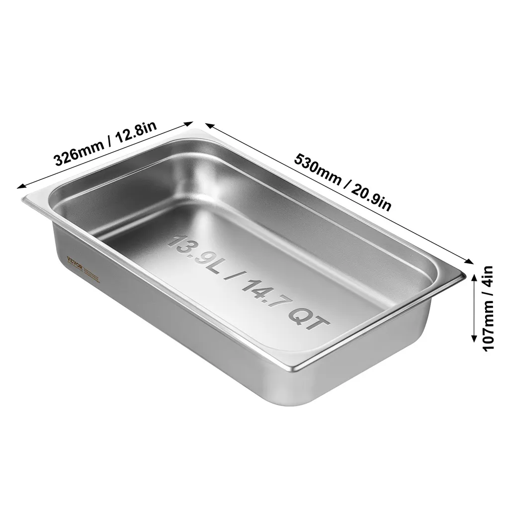Padella per hotel VEVOR, padella a vapore di dimensioni standard con funzione anti-inceppamento, padella a vapore in acciaio inox da 0,8 mm di spessore per ristoranti, padella da tavolo commerciale profonda 4 pollici, padella per catering per la conservazione degli alimenti, per l'industria e la scienza - 8