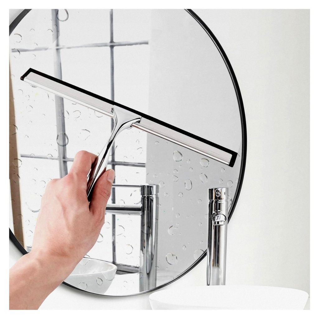 Duschabzieher Edelstahl 25 cm mit 2 Ersatzgummis und selbstklebendem Wandhaken für Badezimmer, Fliesen, Fenster, Spiegel und Autoglas