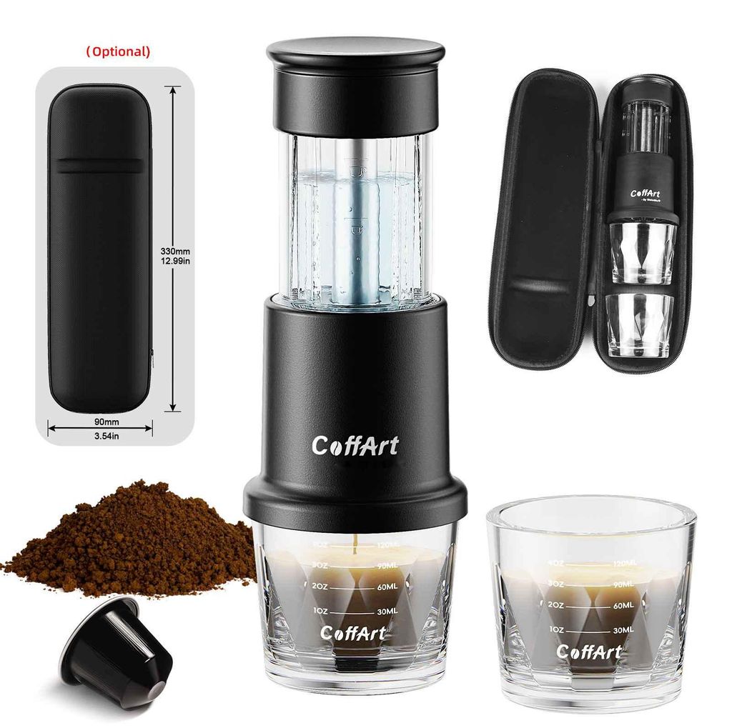 Zimilo Manuelle Espresso Maschine, Tragbare Kaffeemaschine 18 Bar, 2-in-1 für Kapseln & Pulver, Camping Reise Outdoor, Ohne Strom