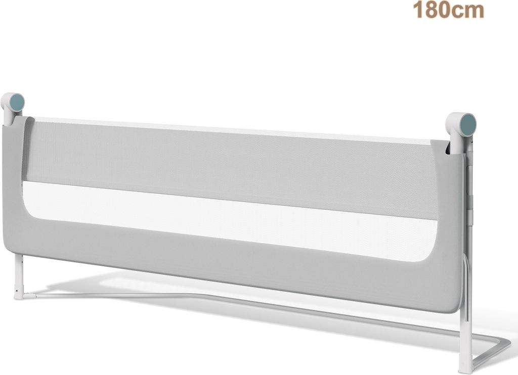 Clanmacy 180cm klappbares Bettgitter, 180 Grad drehbares Bettschutzgitter für Kleinkinder, höhenverstellbar, luftiges Netz, für Kinderbett, grau